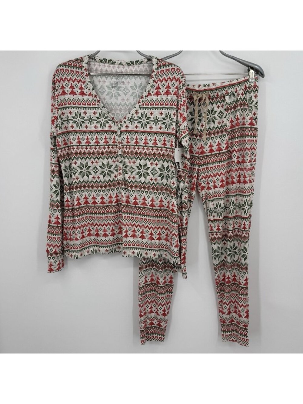 Posh Peanut Bamboo Nicholas Holiday Fair Isle Pajama Set sz L Women's Christmas